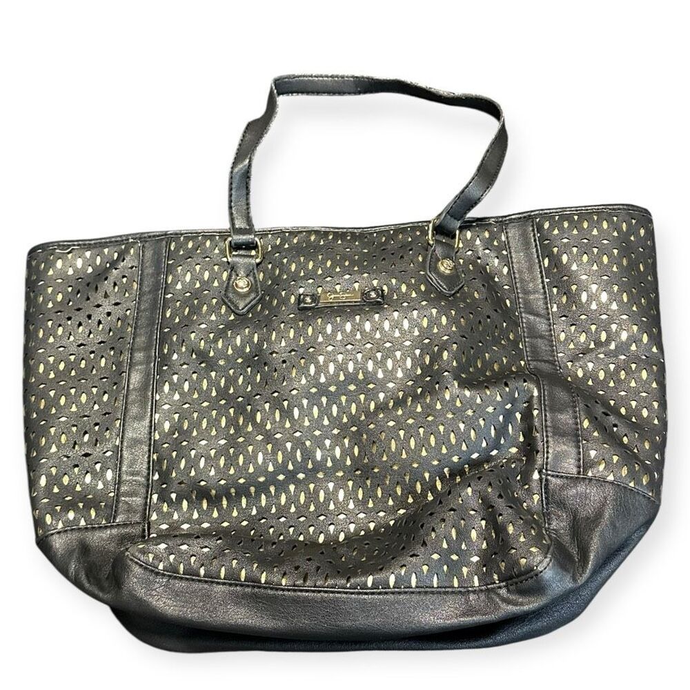 JESSICA SIMPSON Women’s Black Gold Laser Cut Travel Tote Bag
